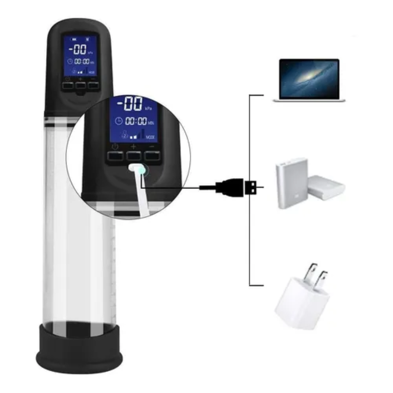 Bomba Peniana Elétrica com LCD e Modo Duplo - Extensor Automático Recarregável