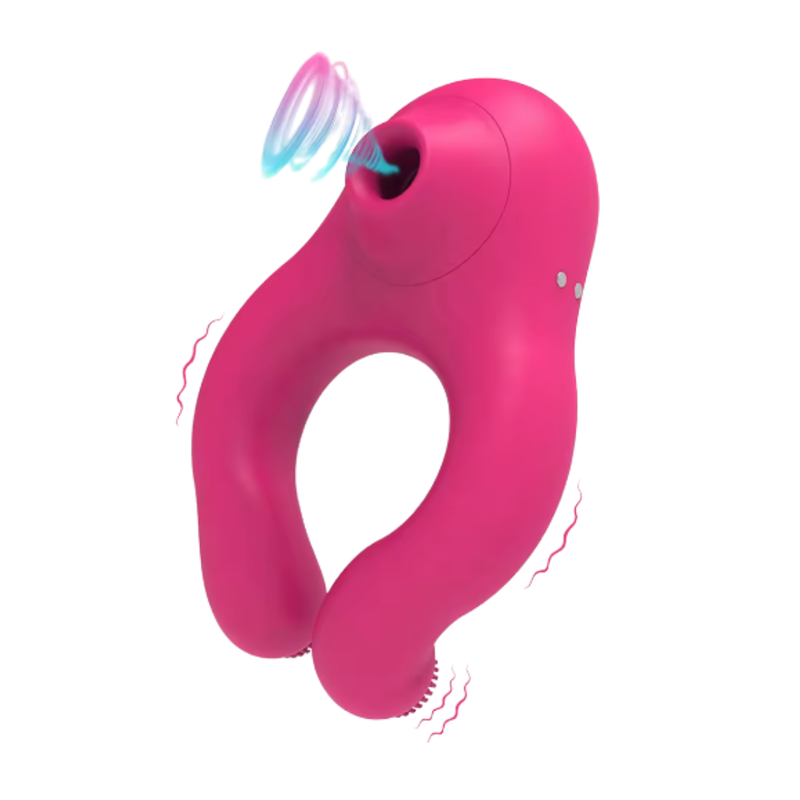 Anel Peniano com Sugador de Clitóris e Aquecimento - Vibrador para Casais 2 em 1
