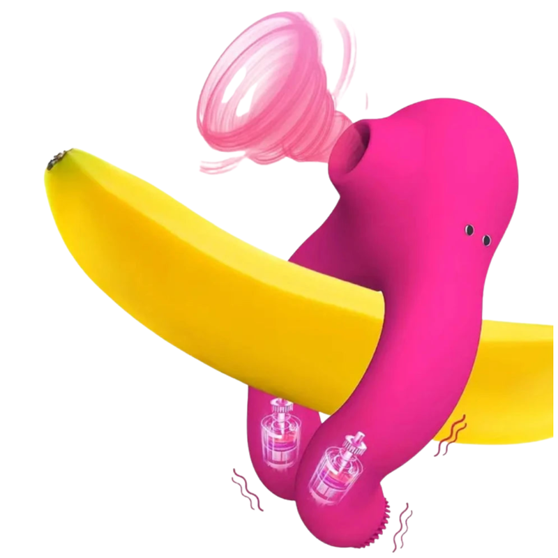 Anel Peniano com Sugador de Clitóris e Aquecimento - Vibrador para Casais 2 em 1