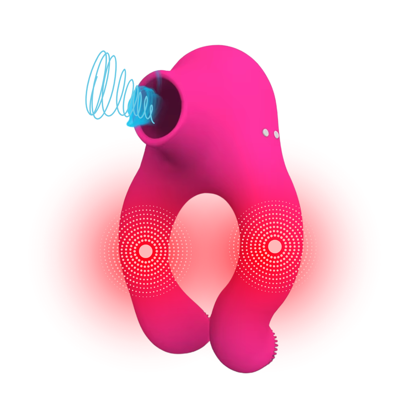 Anel Peniano com Sugador de Clitóris e Aquecimento - Vibrador para Casais 2 em 1