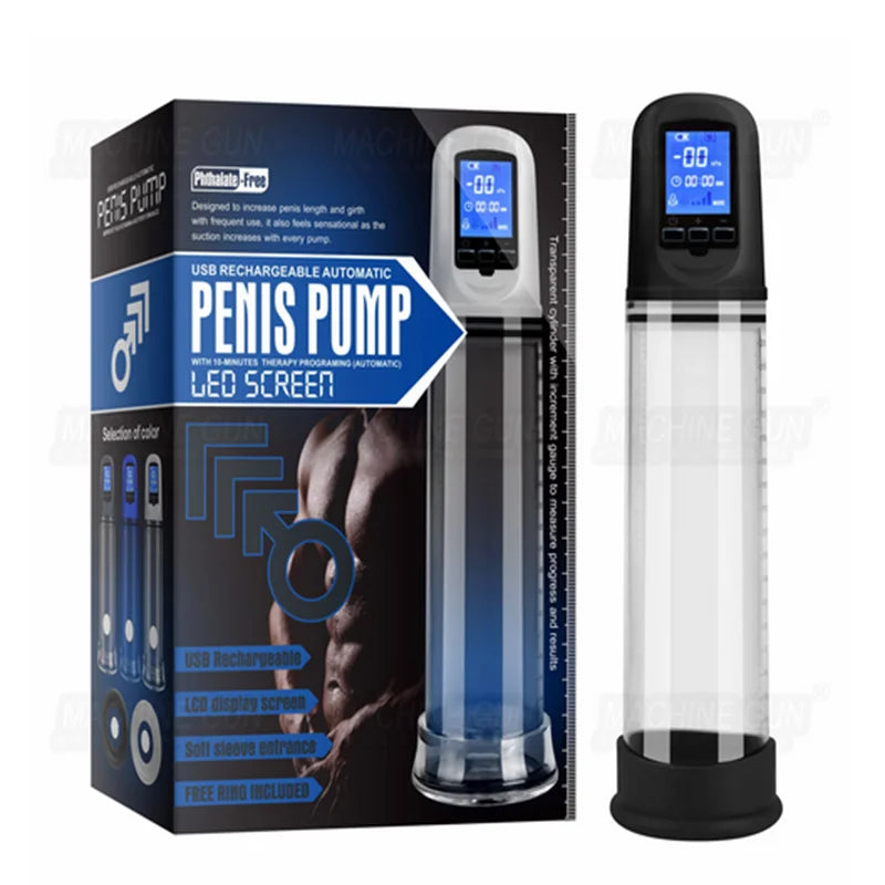 Bomba Peniana Elétrica com LCD e Modo Duplo - Extensor Automático Recarregável