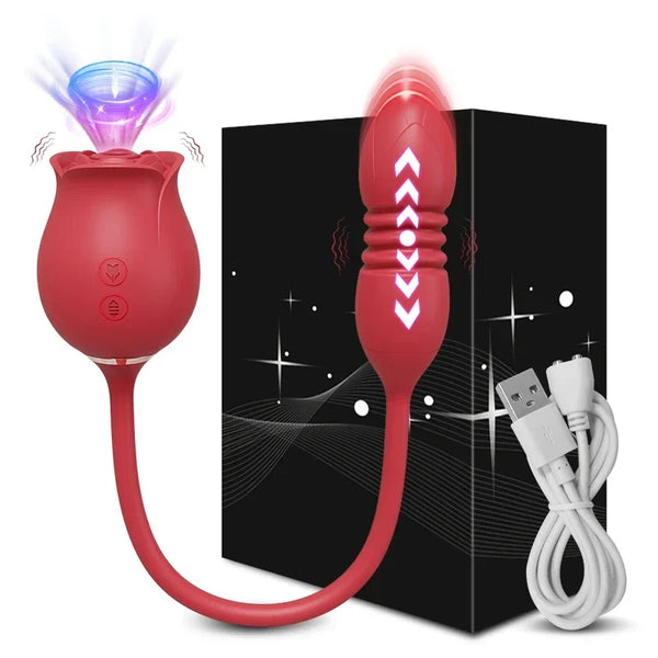 Vibrador Rosa com Sugador, Vibrador Vai e Vem, Sugador de Clitóris, Rosa que Penetra, Estimulador Ponto G Automático, Brinquedo Sexual Flor, Melhor vibrador rosa com penetração, sugador de clitoris e vibrador vai e vem, rosa vibratória 3 em 1